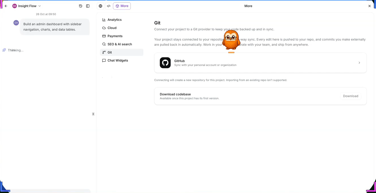 Git settings showing GitHub as the sync provider.