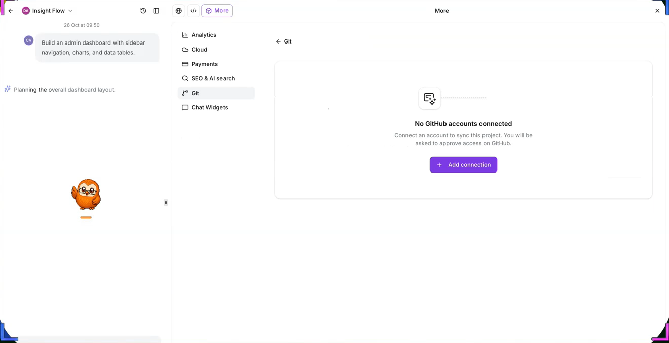 GitHub settings with the Add connection button.