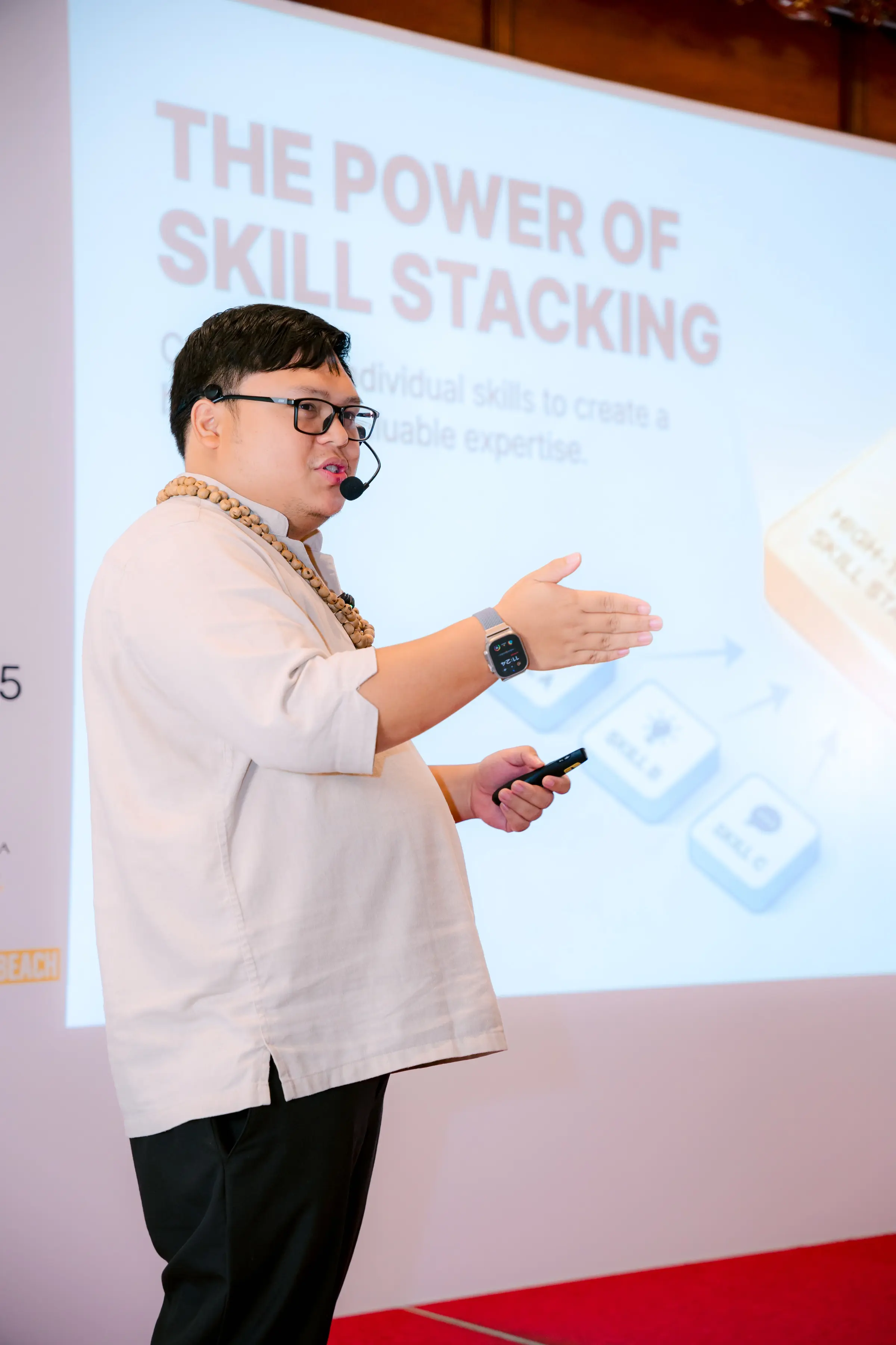 Cris Vinson teaching skill stacking on stage