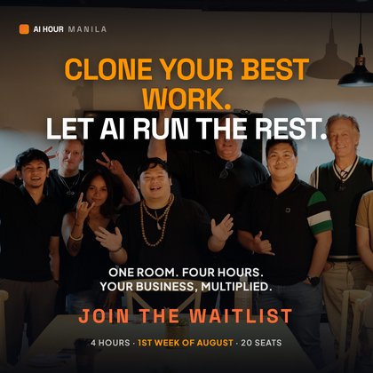 AI Hour group ad reading clone your best work, let AI run the rest, one room four hours